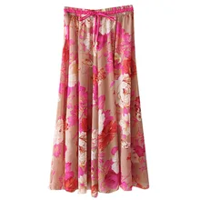 Женская юбка с высокой талией, длинная юбка с цветочным рисунком, шифоновые юбки, новая летняя повседневная Пляжная Макси-юбка с цветочным принтом# F
