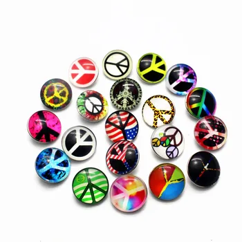 

50pcs/lot Glass Peace Symbol Snap Buttons Printing Belief Snap Charms Fit 18mm/20mm DIY Snap Bracelets&Bangles Jewelry