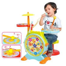 DHL Free Shipping 1PCS Kids Electronic Toy Drum Set with Adjustable Sing-along Microphone and Stool