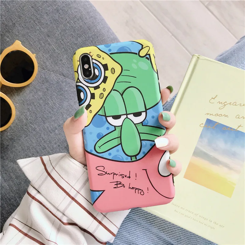 

JAMULAR Cartoon SpongeBob Squidward Tentacles Phone Case For iPhone XS MAX X XR 7 8 6 6s Plus Soft IMD Back Cover For iPhone 7