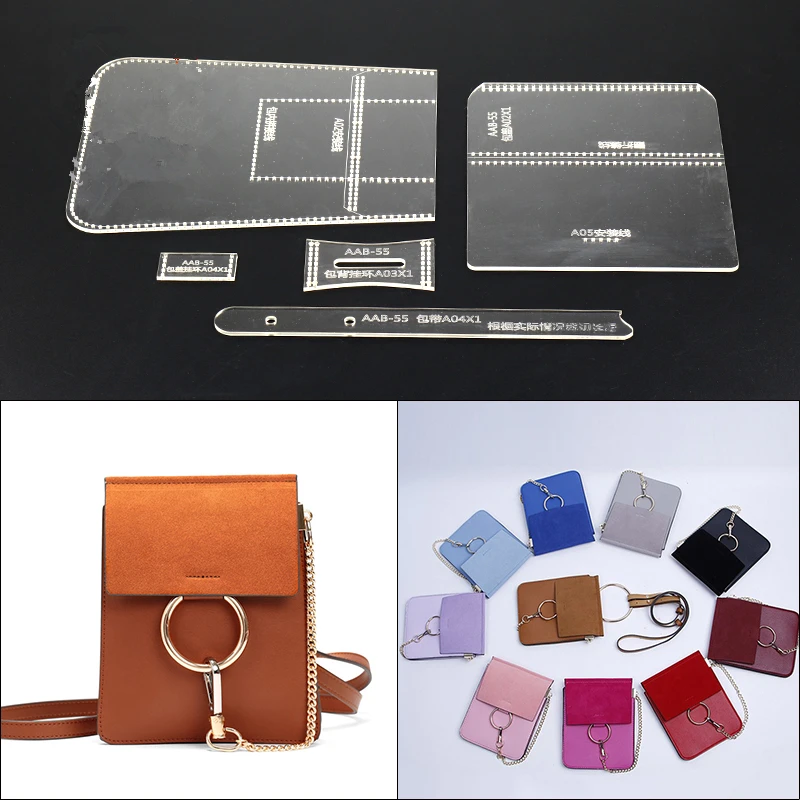 

1set Handmamde Shoulder Bag Template Clear Acrylic Leather Pattern DIY Hobby Leathercraft Sewing pattern stencils 16x19.5x2cm