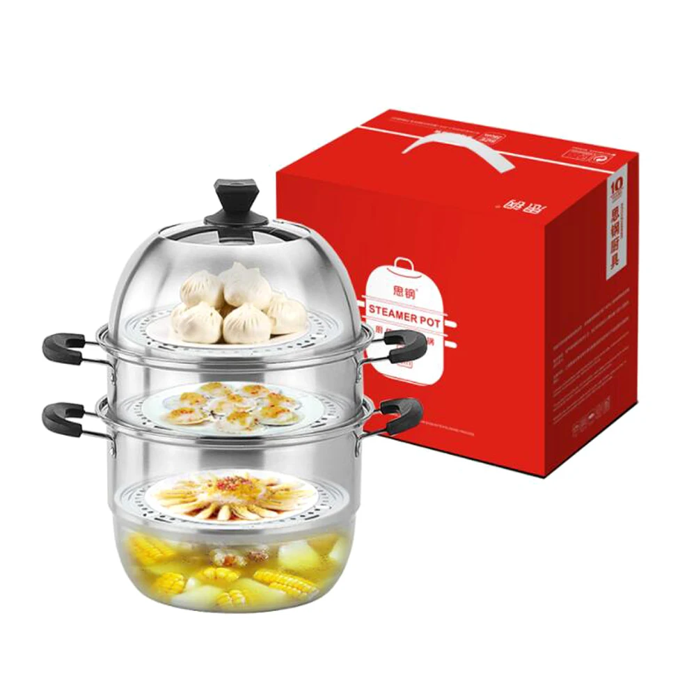 

Double Boilers Steamer Pot Multi-function Stainless Steel Steaming Pot Three-layer Steam Pot 28CM Kitche soup stockpot pots