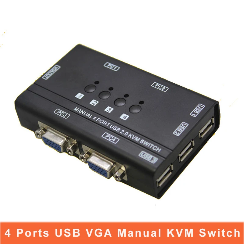 4Port kvm Switcher Manual Control 4 PC Hosts by 1 Set of