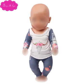 

43 cm baby dolls clothes Girl Horned long sleeve suit + pants American newborn dress Baby toys fit 18 inch American doll f725