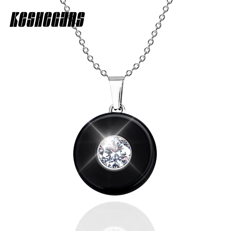 Kopen Mode sieraden Zwart Wit Keramische Hanger Ketting Met Shining Crystal 40 cm Rvs Ketting Voor Vrouwen Dagelijkse Accessoires