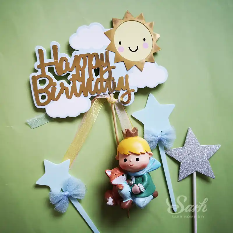 lovely laser tassel sun moon cloud star cake topper for party