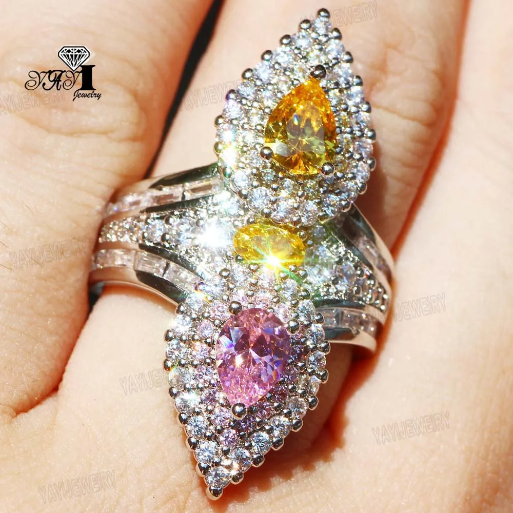 

YaYI Jewelry Princess Cut 6.7 CT Multi Zircon Silver Color Engagement Rings wedding Heart Rings Girls Party Rings Gifts 824