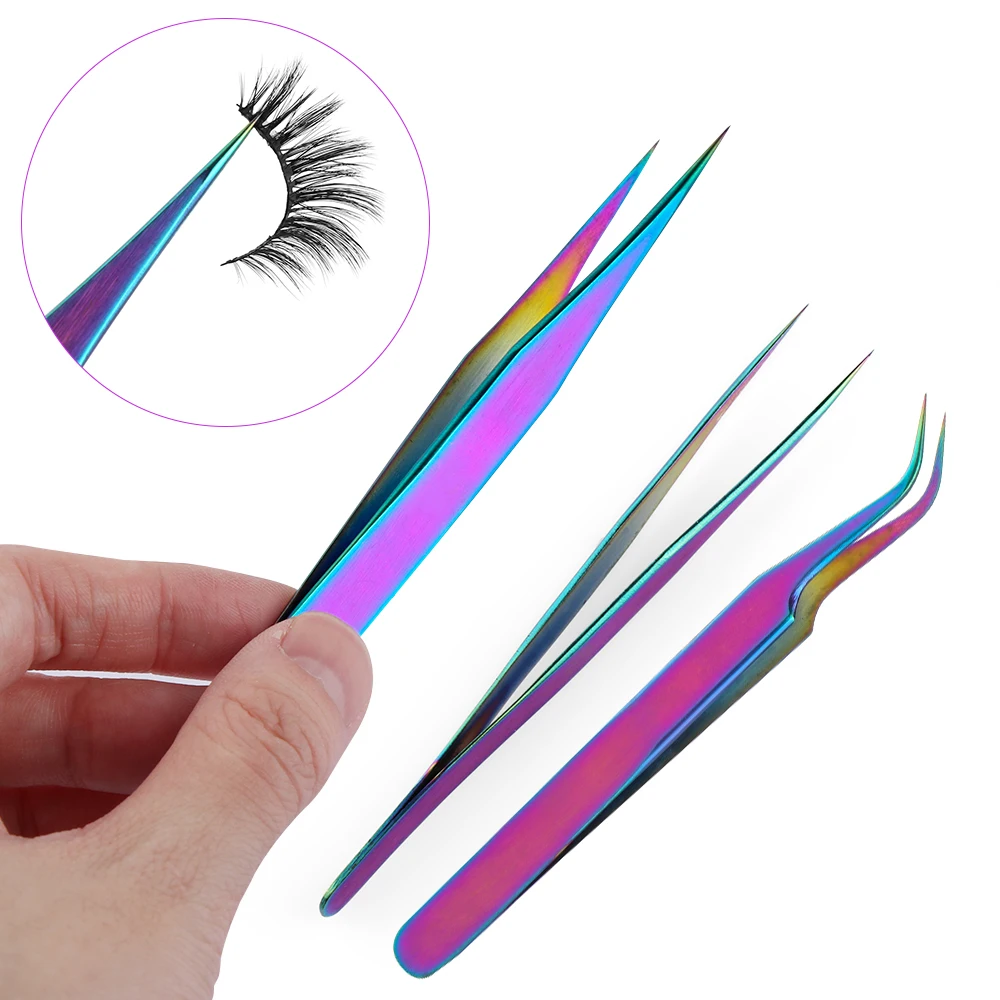 

1PC Colorful Stainless Steel Eyelashes Tweezers False Fake Lashes Curler Extension Tweezers Nippers Applicator Clip Makeup Tools