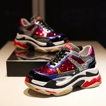 Для женщин кроссовки Для женщин высокие дышащие спортивные туфли Для женщин на шнуровке; кроссовки с блестками сетчатые кроссовки женские горячие спортивная обувь SS12