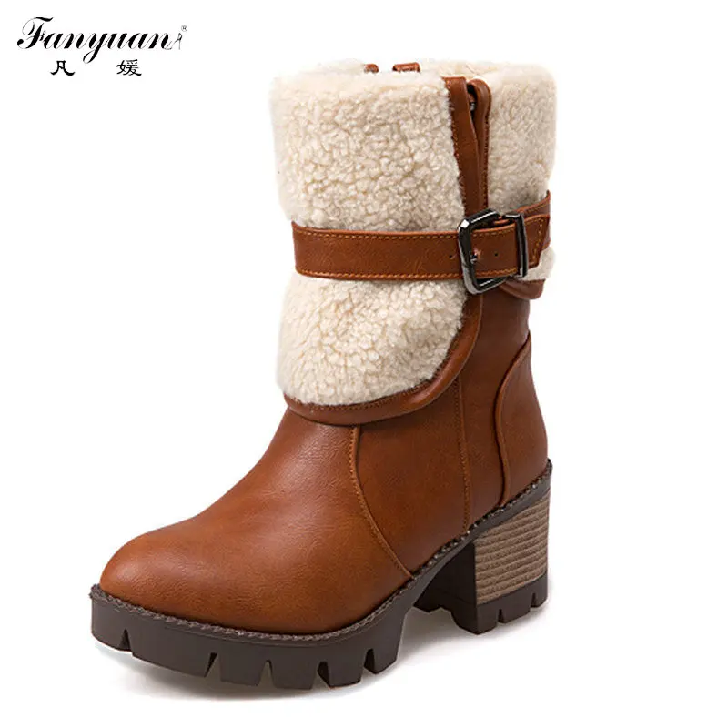 Woman Mid Calf Boots 2016 New Woman Thick Bottom Platform Shoes Woman Boots High Heel Woman