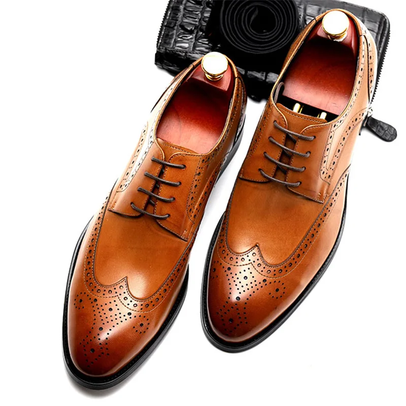 Mens formal shoes Genuine leather oxford shoes for men dressing wedding men's brogues office shoes lace up male men shoes 2020