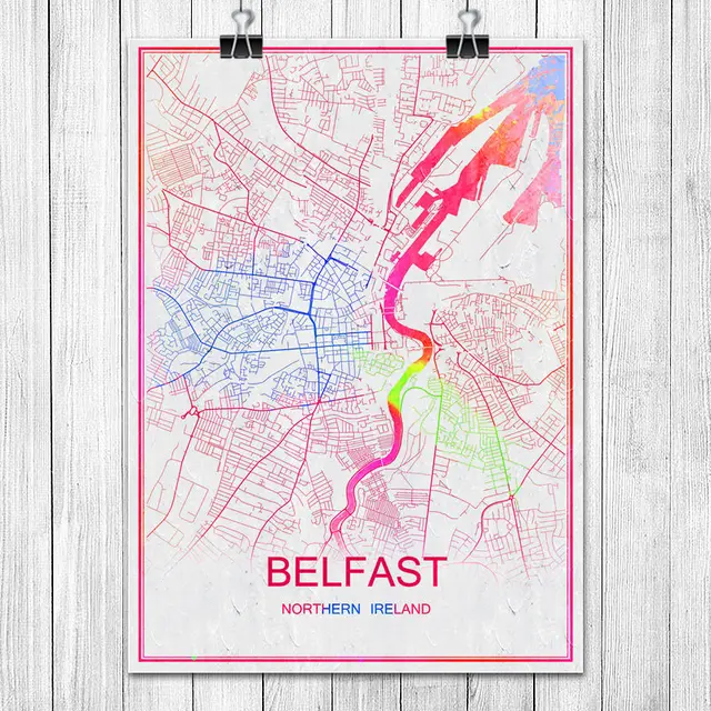 Modern Colorful World City Map BELFAST Northern Poster Abstract Coated
