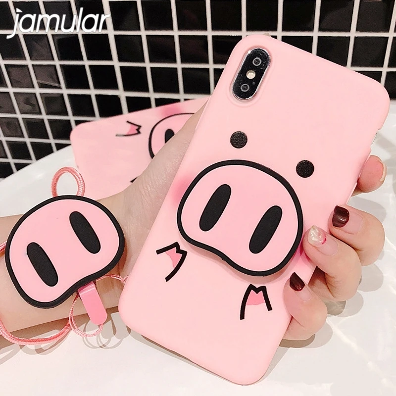 Милый мультяшный чехол JAMULAR с подставкой в виде свиньи для iPhone 7 XS MAX XR 8 6 6s Plus