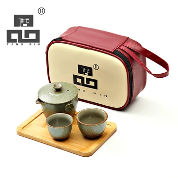 

TANGPIN ceramic teapot kettle tea cups portable travel tea set with bamboo tray