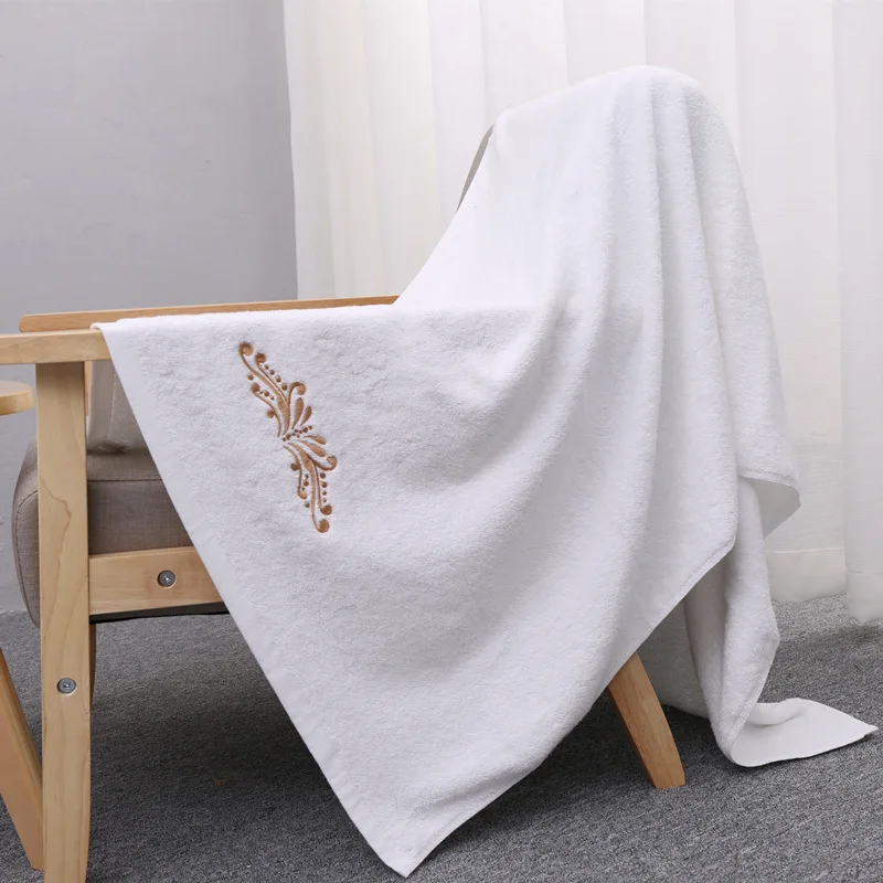 Качественное хлопковое утепленное банное полотенце, вышитое полотенце для спа-отеля, ванная комната, чистый белый цвет, 140x70 см