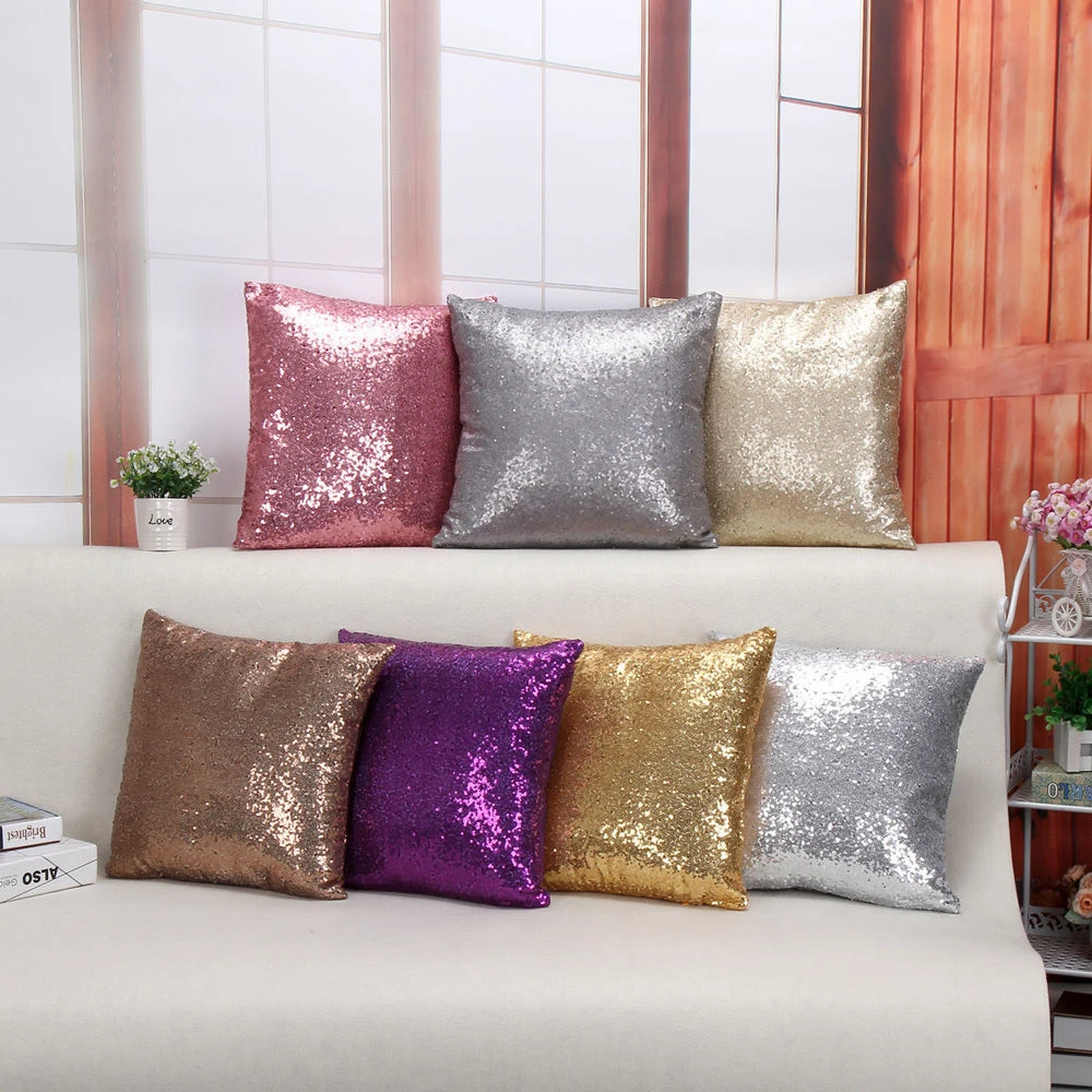 الصلبة بريق الفضة الترتر بلينغ رمي غطاء الوسادة Pillowcover ل أريكة غطاء وسادة لديكور المنزل الزخرفية المخدة 40x40