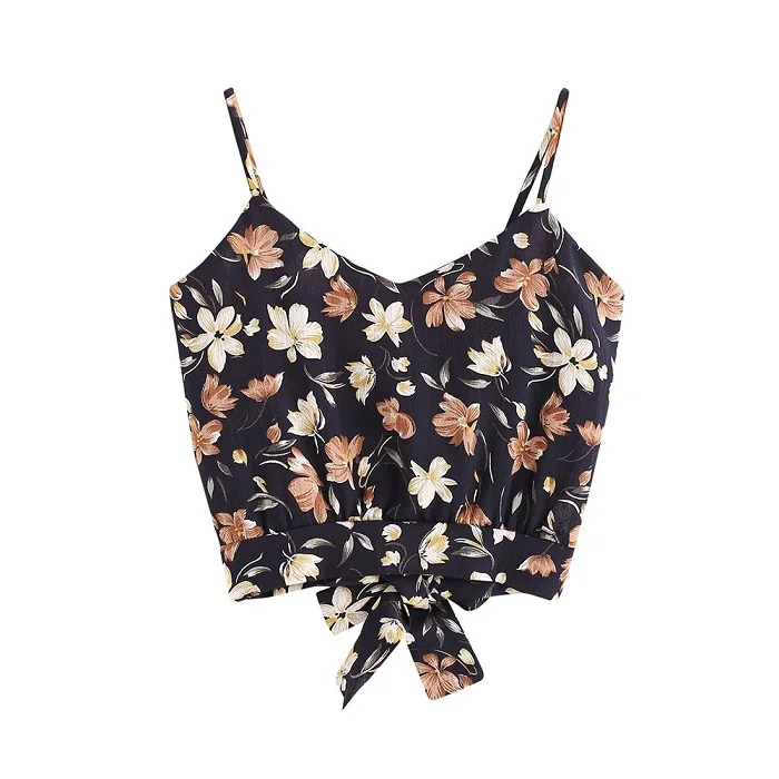 Black floral Модная женская шифоновая майка без рукавов в полоску, топы с цветочным принтом, топы с перламутровыми бусинами, майки, женская уличная одежда - Цвет: Black floral
