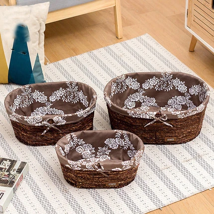 

Rattan desktop storage basket snack box clothes finishing basket straw handmade woven box storage box