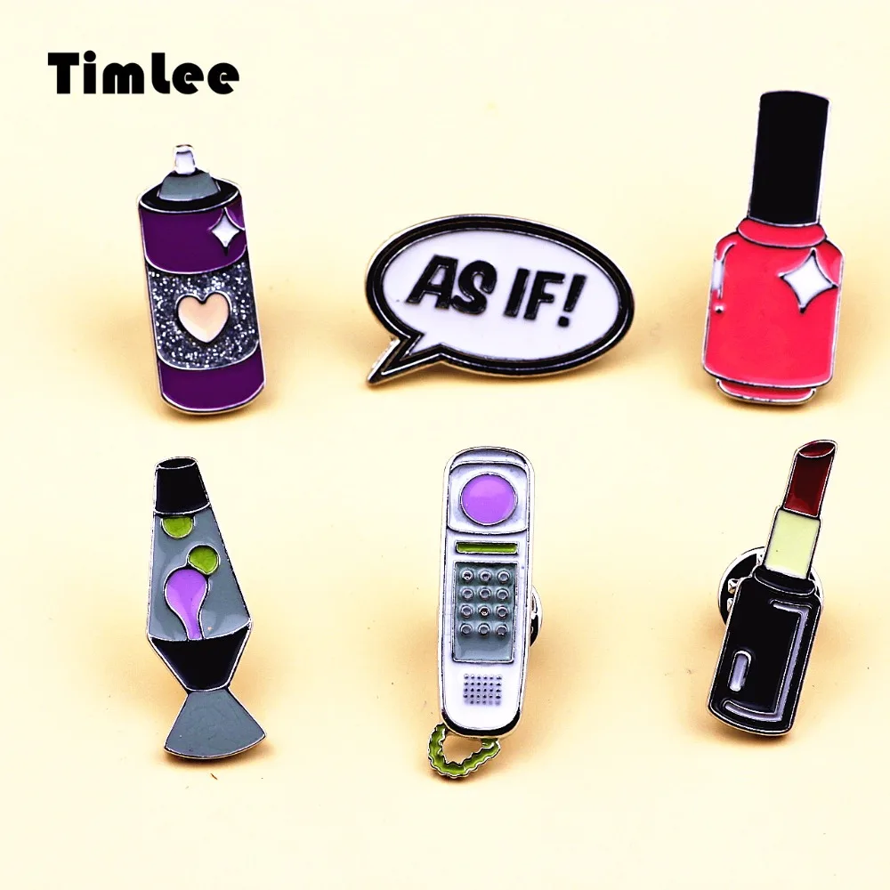 

Timlee X248 Cartoon Letter AS IF Phone Lipstick Cute Metal Brooch Pins Button Pins Enamel Pins