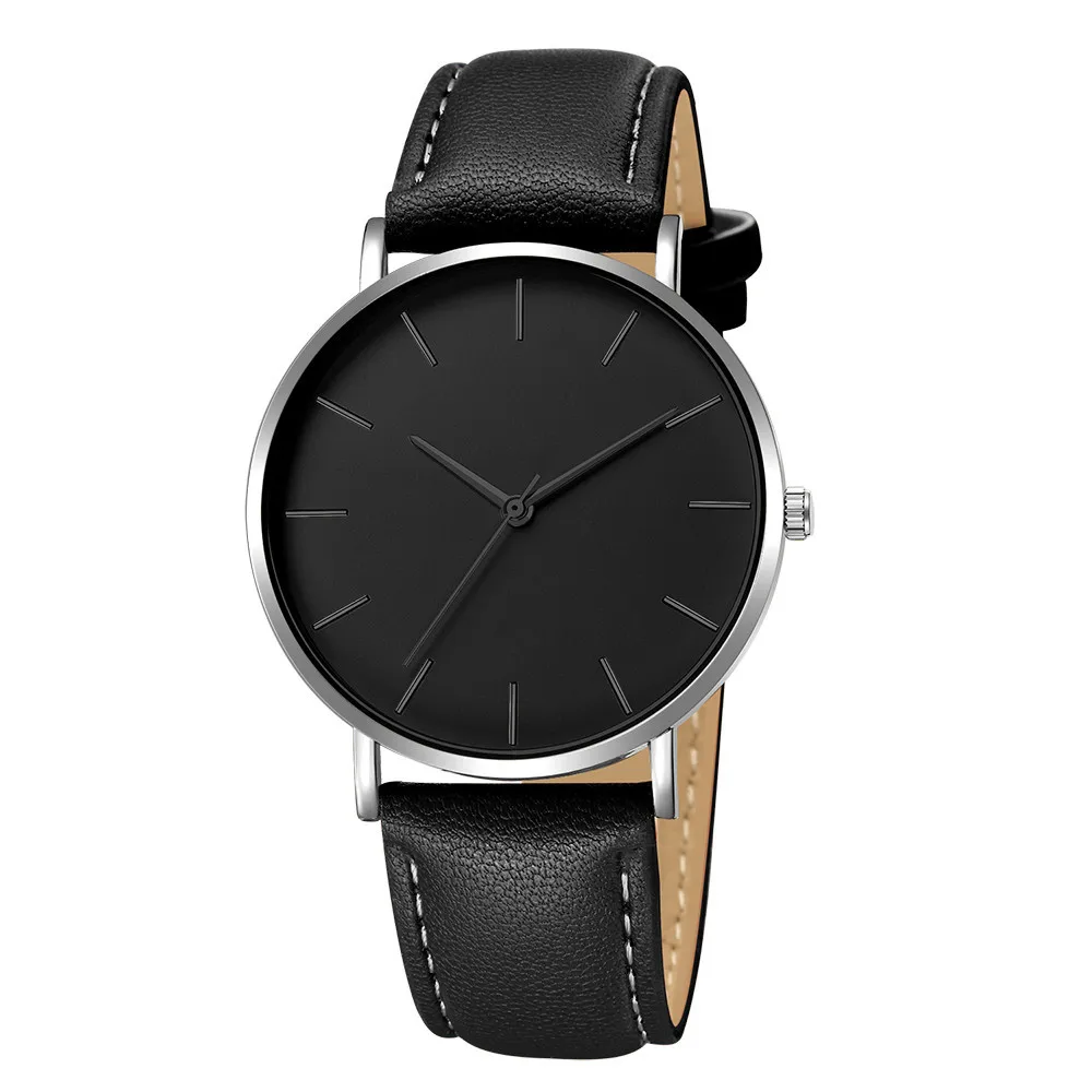 Женева Для мужчин s часы ультра-тонкий Для мужчин простой случай сплава Синтетическая кожа Кварцевый Спортивные часы бизнес класса Relogio
