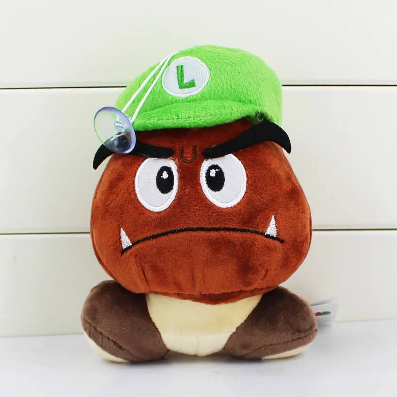 Super Mario Plush Teddy 12cm NEW Goomba with Luigi Hat Soft Toy Size 5"