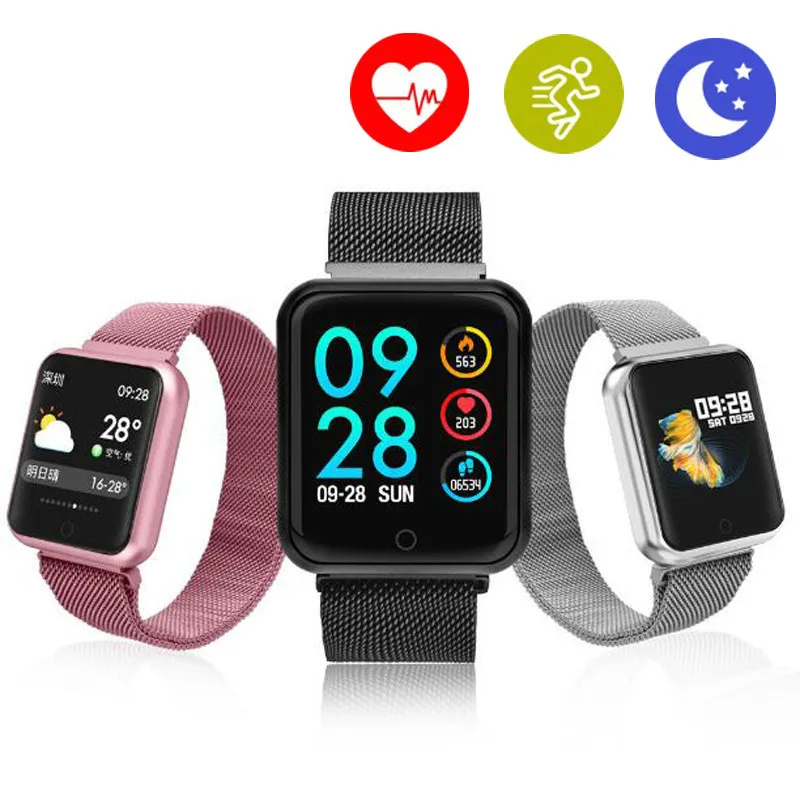 

Smart Watch P68 Band IP68 Supports Dynamic heart rate/Blood Pressure Monitor Portable Adsorption Metal Strap Fitness Bracelet