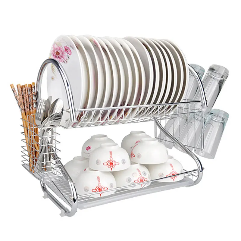 2 Layers Iron Tableware Shelf Rack Plate Bowl Stand Display Holder