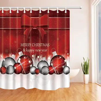 

Christmas Background with Christmas Balls in Red Shower Curtains in Bath, Mildew Resistant Fabric Bath Curtain
