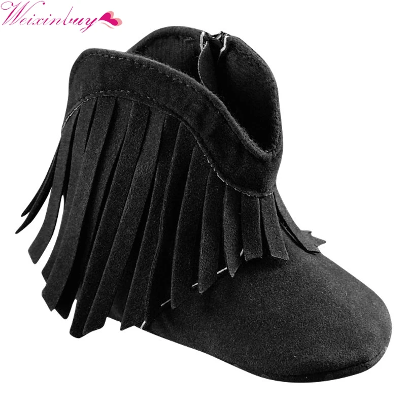 Bebe Мокасины Moccs Новорожденный ребенок девочка мальчик дети Твердые бахрома обувь Мягкая Детская Soled Нескользящие сапоги 0-18 м