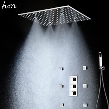 4 Ways Concealed thermostatic shower set 6massage body jets panel with 20embedded ceiling LED shower head rainfall mist SPA hm 20 led shower head rainfall thermostatic shower set 6 massage body jets panel embedded ceiling 3 ways concealed