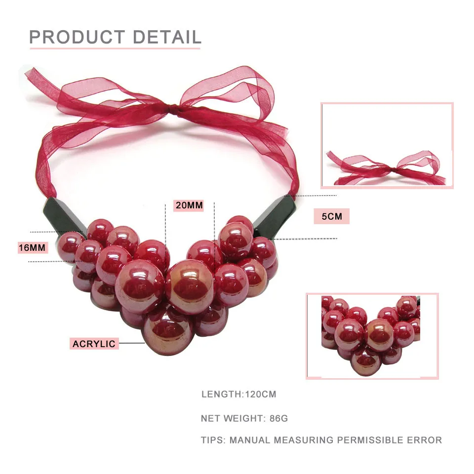 Dandie различных размеров Красного акрилового бисера Короткое ожерелье, элегантный тренд ювелирных изделий ожерелье