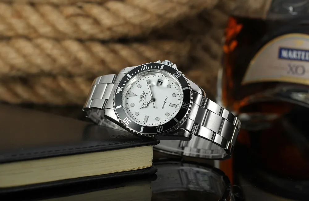 Модный победитель, мужские роскошные Брендовые Часы из нержавеющей стали с дисплеем даты, автоматические механические наручные часы, часы 975