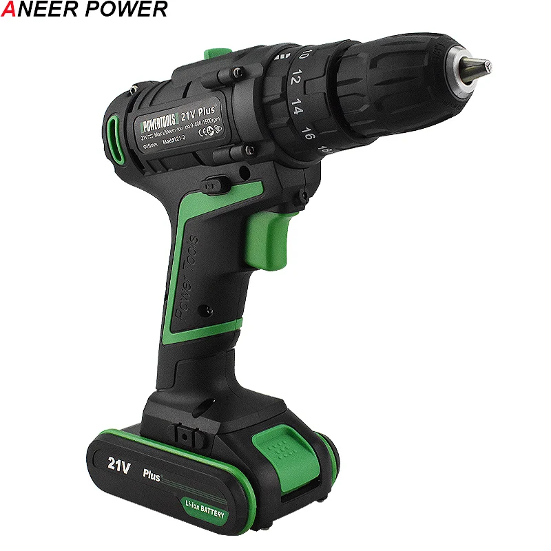 21V Double Speed Battery Impact Drill Electric Screwdriver Electric Hand Drill Home Diy Power Tools Cordless Hammer Drill+Gift