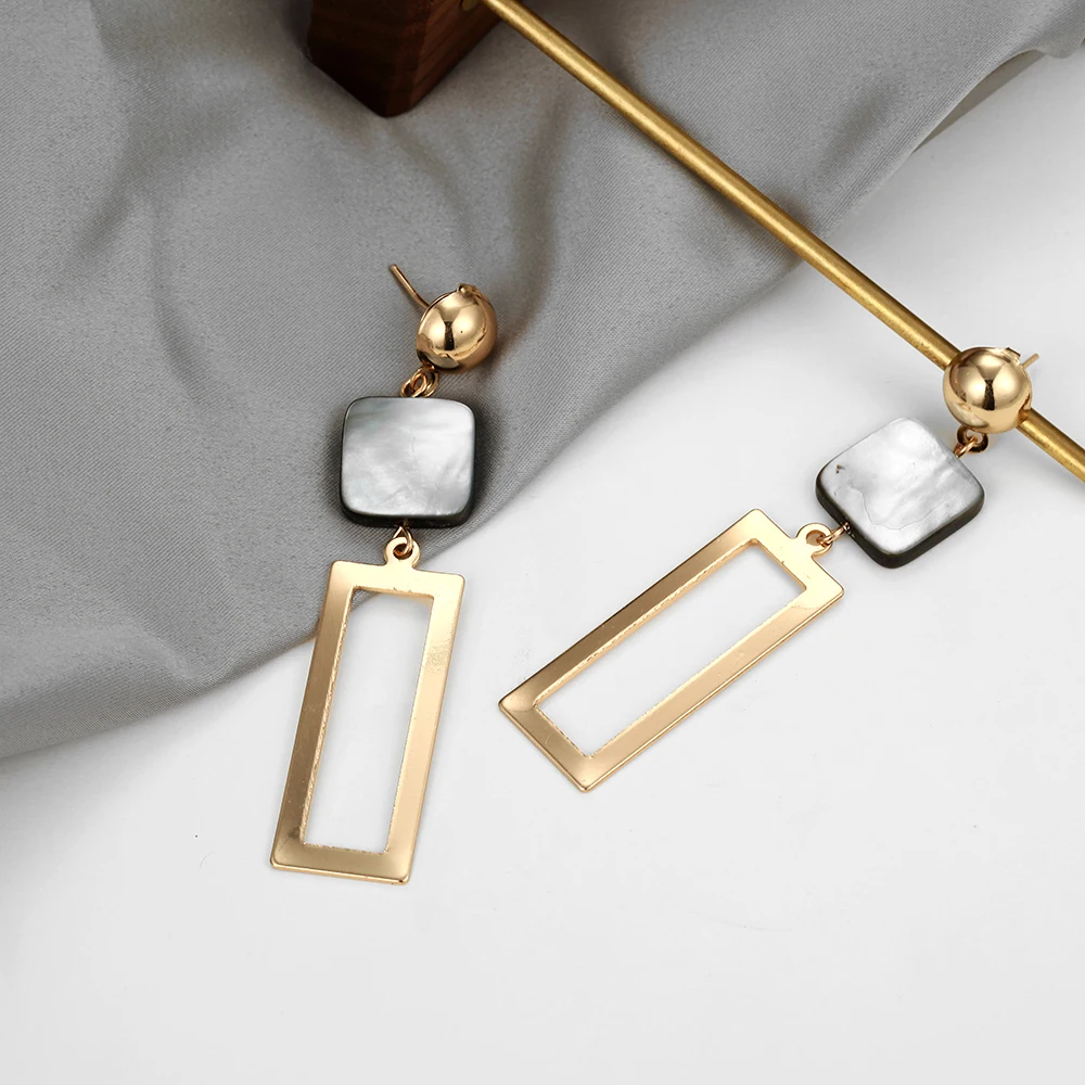 

2019 Earings Fashion Jewelry for Women Rectangle Big Metal Geometry Square Stone for Friends Gathering Everyday Life birthday
