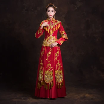 

Classic Red Chinese Women Wedding Dress Tassels Vintage Suzhou Embroidery Qipao Traditional Ladies Marriage Cheongsam Suit S-XXL