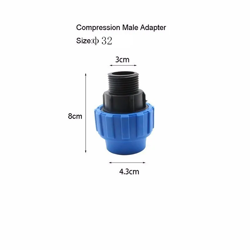 1 шт. HDPE компрессионный Мужской адаптер пластиковый ПП муфта для орошения трубы Быстрый разъем фитинг гибкое соединение - Цвет: 32mm