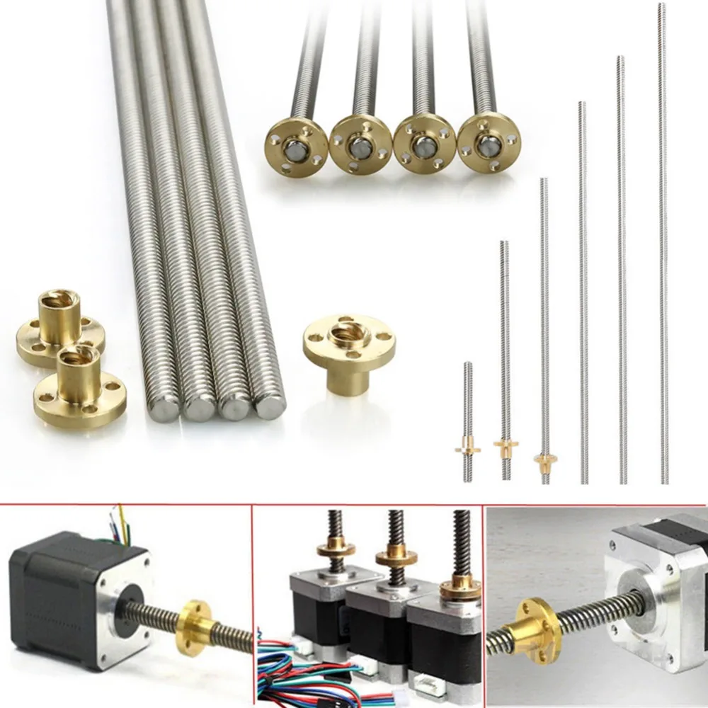 

3d printer parts 100-600mm Reprap 8mm Acme threaded Rod Stainless steel Leadscrew+T8 Nut For CNC 3D printer