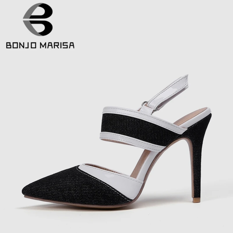 

BONJOMARISA 2019 Summer New Plus Size 30-47 Elegant Women mixed-color Sandals Sexy Pointed Toe 10 Cm High Heels Shoes Woman