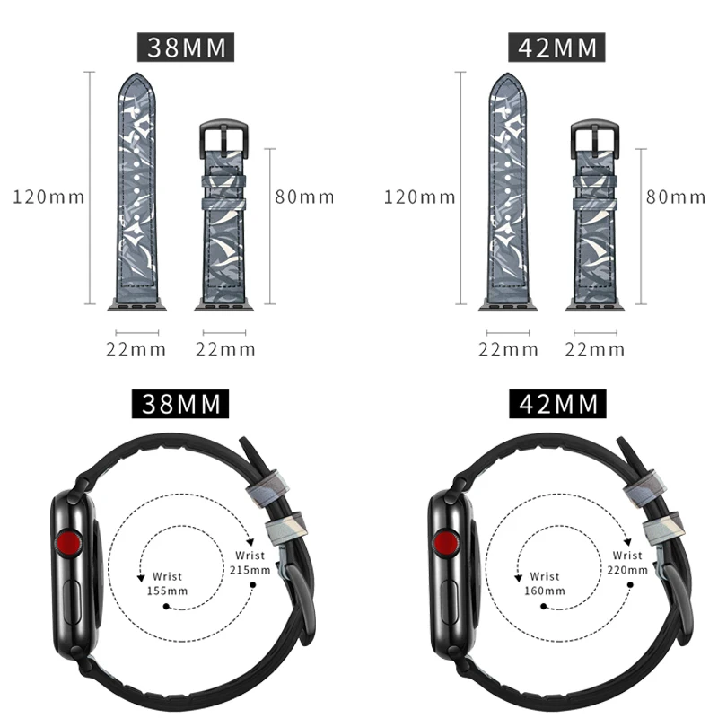 Ремешок Камуфляжный кожаный для Apple Watch band 44/40/38/42 мм силиконовый браслет IWatch series 4 3