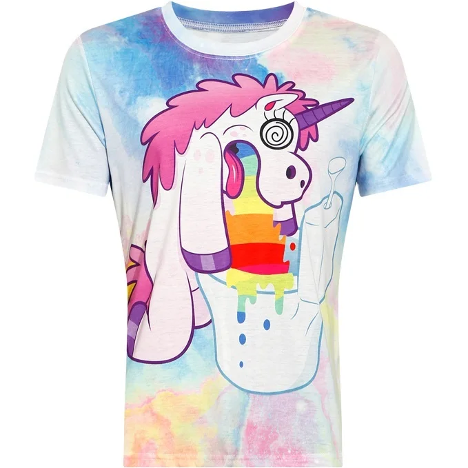 

T-shirt for Women 2018 Summer Short Sleeve Galaxy Funny Sick Vomit Unicorn Pattern Tee Tops Cartoon 3D Print T Shirt Cute Tshirt