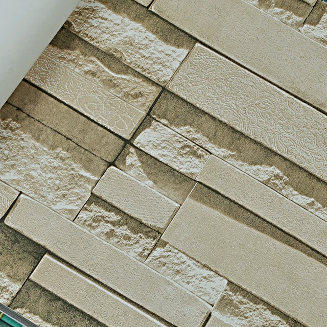 Modern Stacked Brick Wallpaper For Living Room