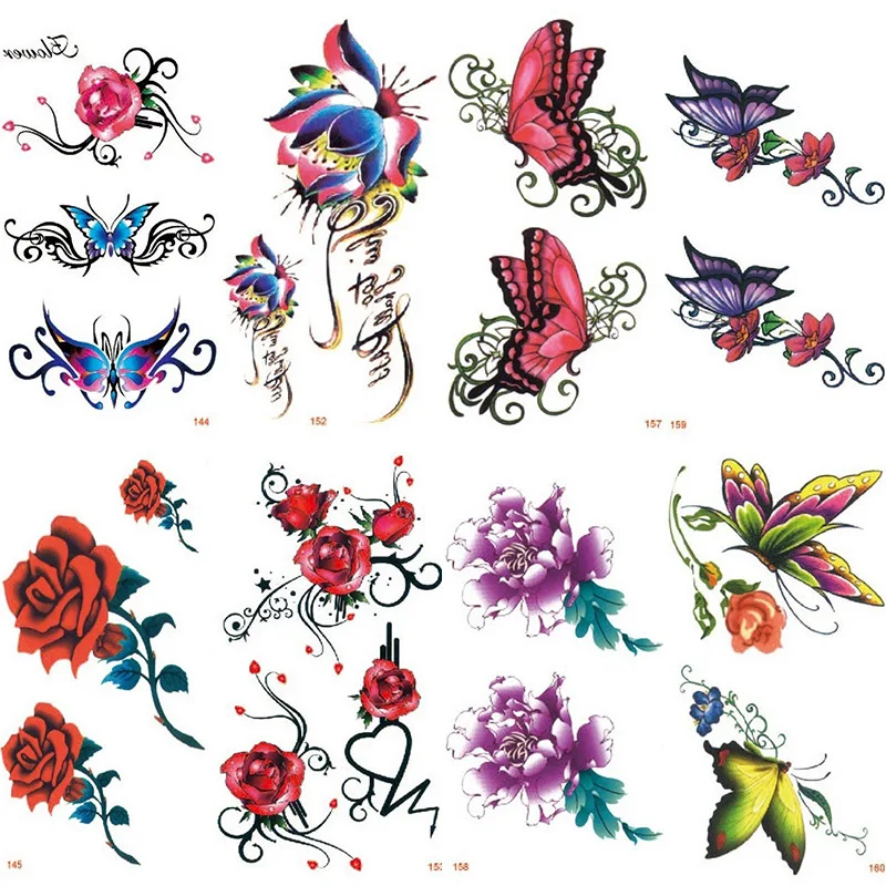 811 Kesmall 50 Pcs Faux Tatouages Femmes Diy Henné Body Art Autocollant De Tatouage Papillon Arbre Fleur Tatouage Temporaire Autocollants 1056 Cm