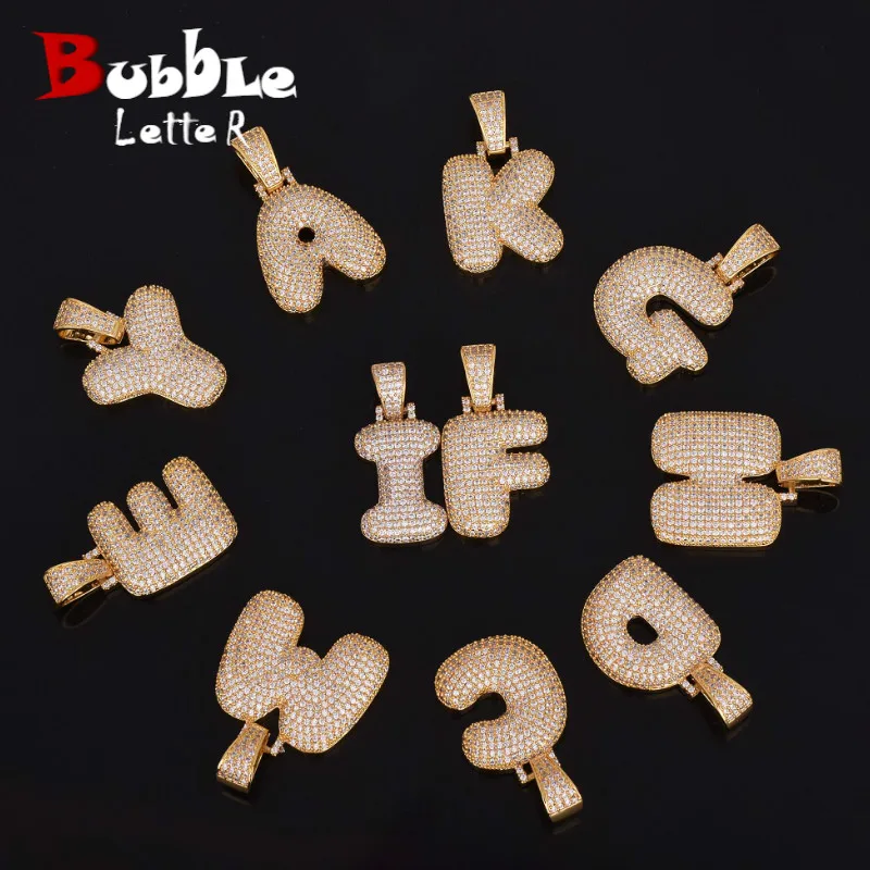 

Bling Men's Hip Hop Jewley Gold Silver Color Copper Cubic Zirconia Custom Name Bubble Letters Pendant Necklace With Cuban chain