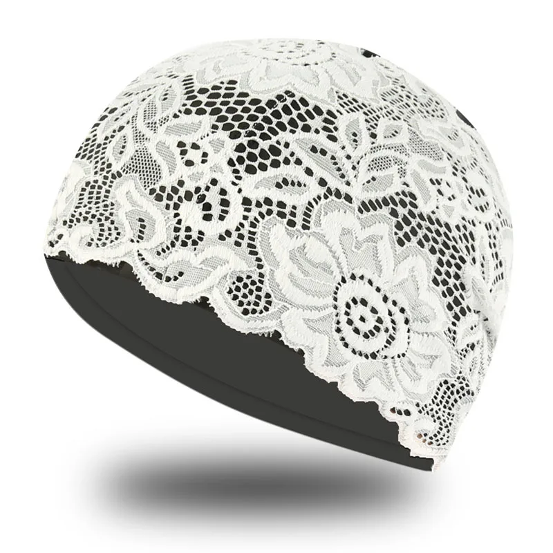 Women Swimming Cap Bathing Swiming Hat Lace Flower Waterproof PU Coating Fabric Swim Pool Caps Protect Long Hair Ears for Women