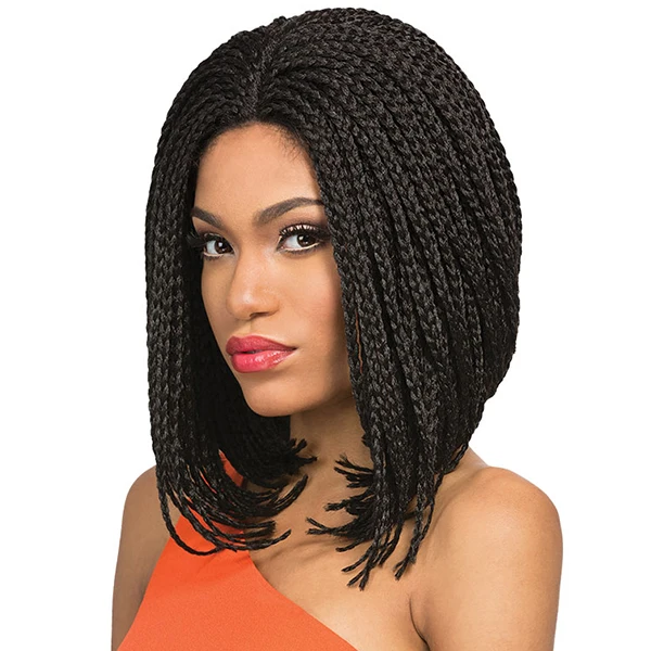 short black bob synthetic lace front wig box braid wig