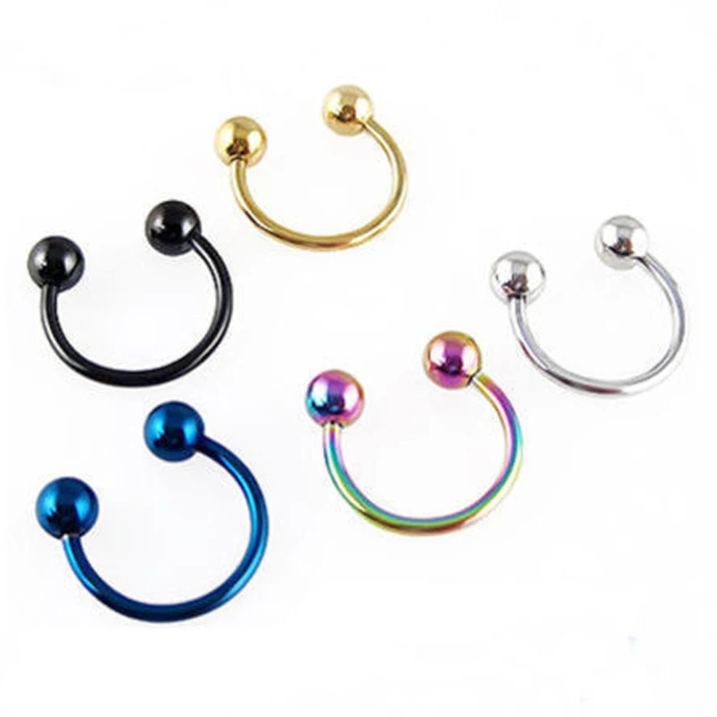 10pcs Fashion Lip Nose Hoop Balls Body Piercing Jewelry Shellhard Stainless Steel Horseshoe Bar Ear Ring Belly Button Femme