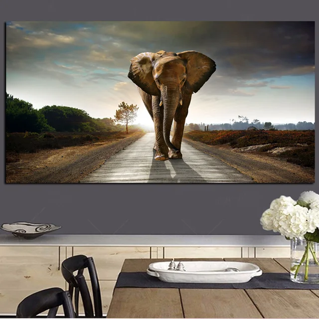 African Elephant Landscape Oil Painting Printed on Canvas 1