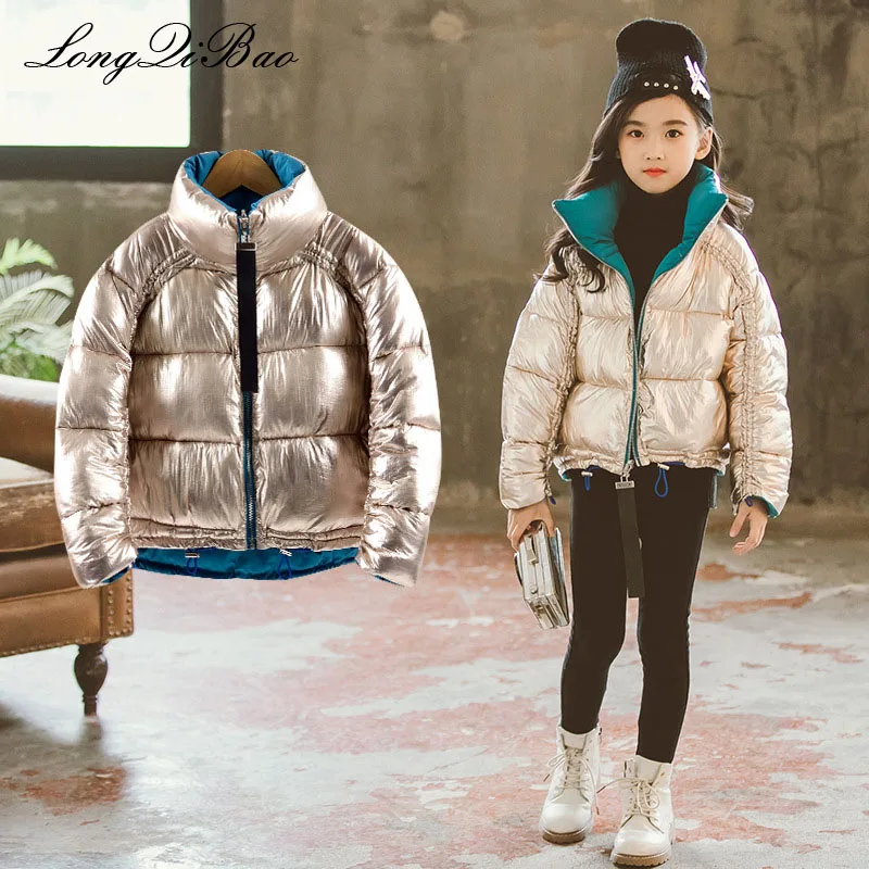 

2018 winter new Korean version of the primary school children's children's double-sided wear thickening bright coat cotton cloth
