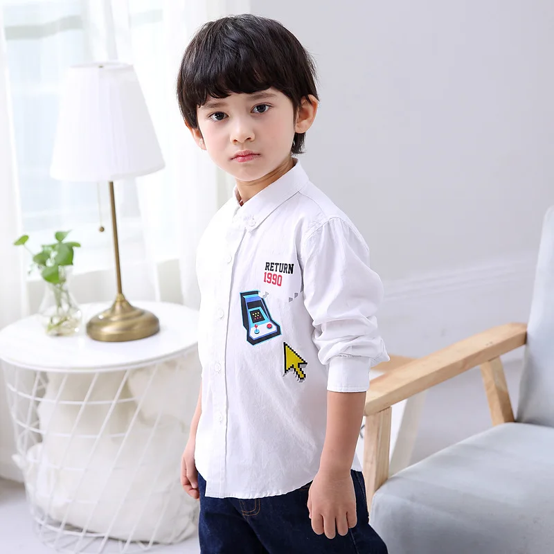 Boys White Shirt Spring Summer White Blouse Shirts Clothes Kids 100