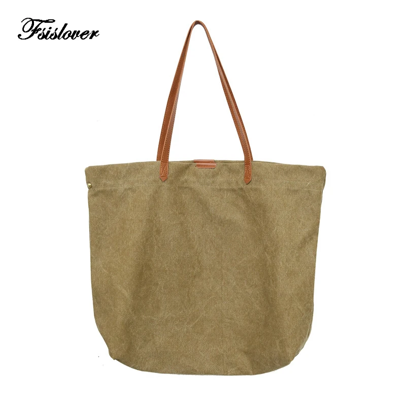 

FSISLOVER Brand High Quality Women's Canvas Handbags Female Hobos Shoulder Bags Vintage Solid Large Capacity Ladies Totes Bolsas